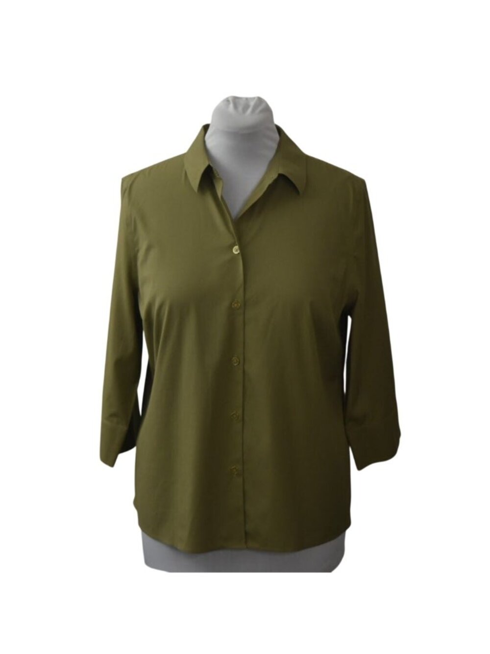 Chicos Easy Cotton Pleat Back Shirt Womens 12 Chicos 2 Green 3/4 Sleeve No Iron